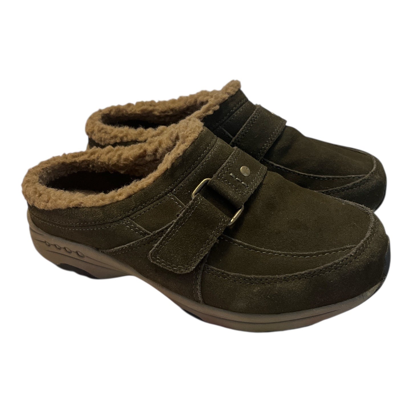 Easy Spirit Tierras Shearling-Lined Leather Clogs – Women’s Size 6.5 – Brown Slip-On Comfort Shoes – 2010s