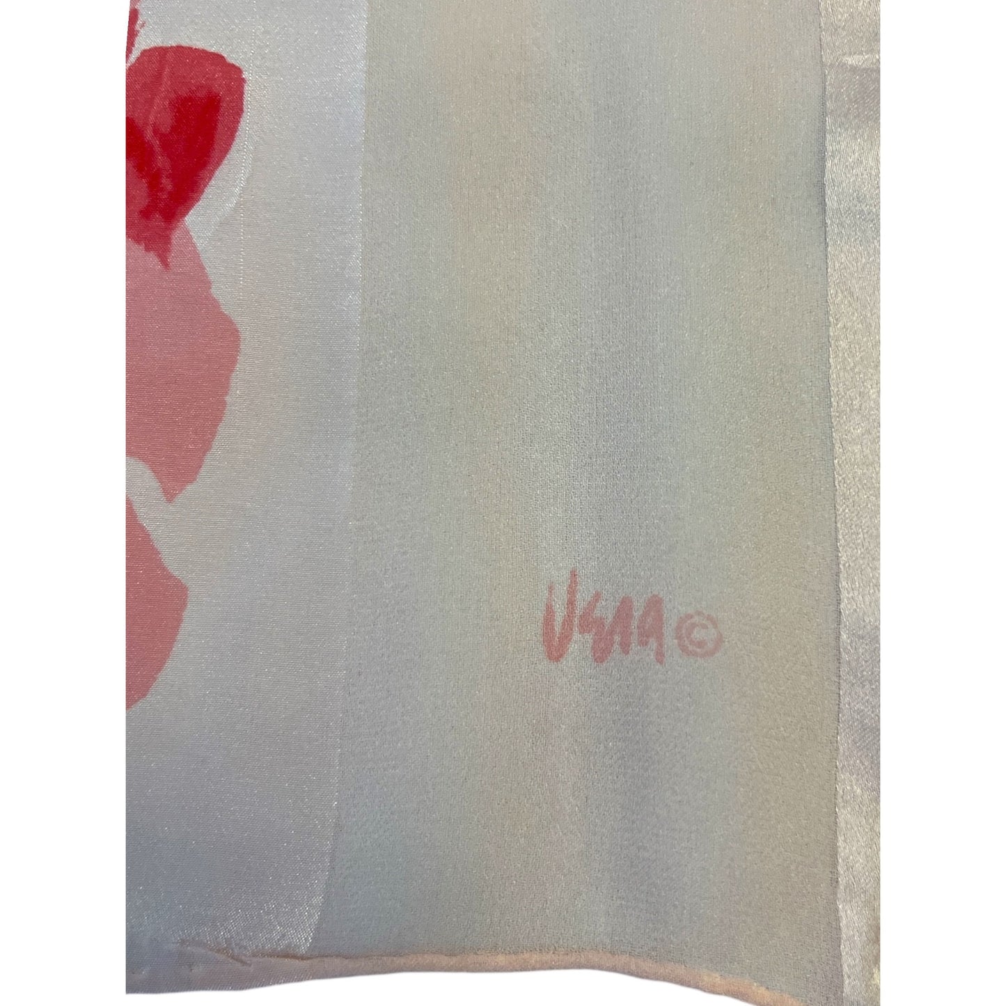 Vintage Vera Neumann Rose Silk Scarf – 1960s Floral Print Japan-Made – Hand Rolled Hem – Pink Red Green – 44 x 19
