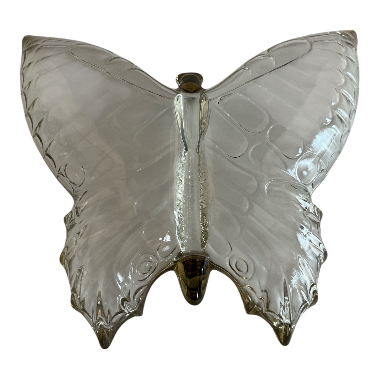 Vintage Clear Glass Butterfly Dish with Gold Trim – Mid-Century Style – 8" x 7"