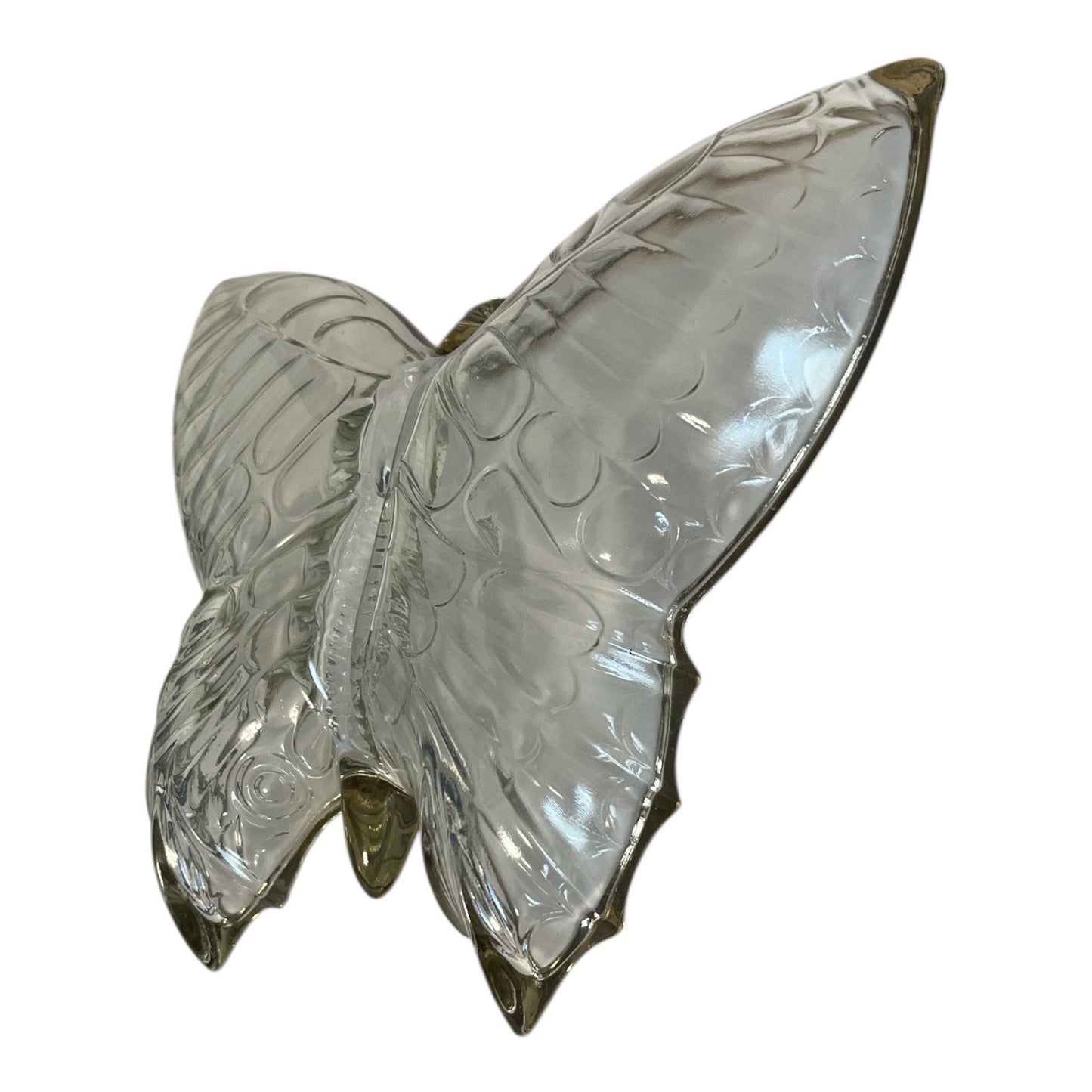 Vintage Clear Glass Butterfly Dish with Gold Trim – Mid-Century Style – 8" x 7"