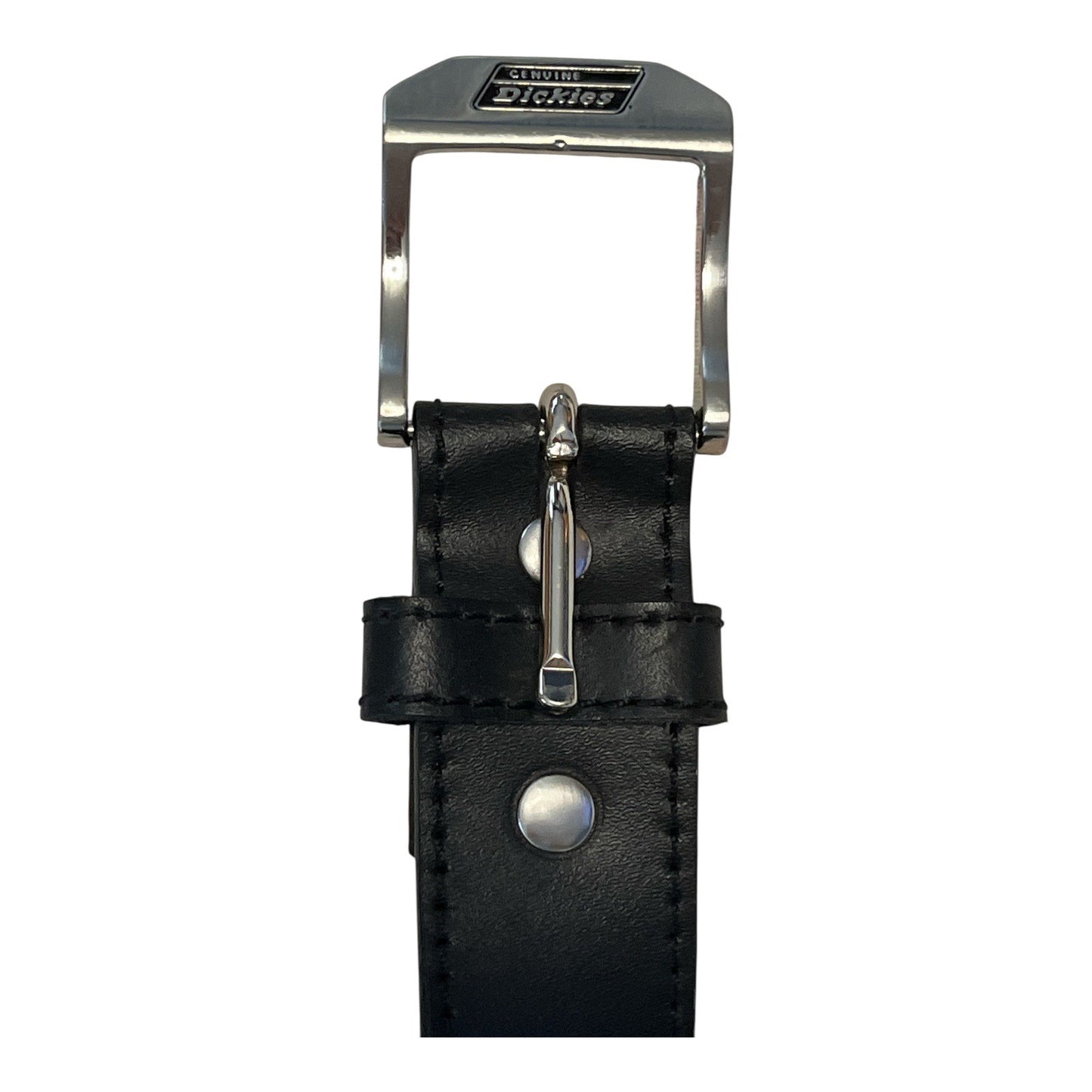 Genuine Dickies Men’s Black Faux Leather Belt with Logo Buckle – 43” x 1.5”