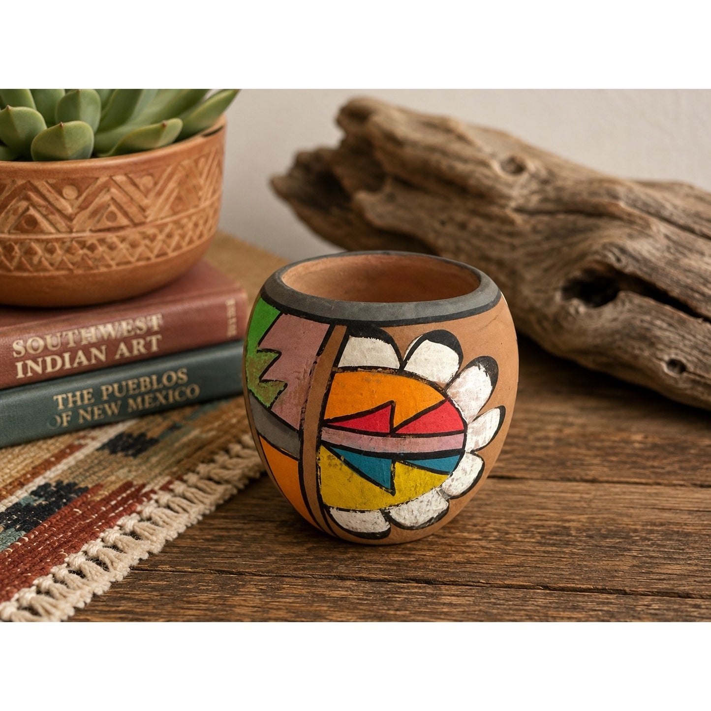 Vintage Jemez Pueblo Pottery Mini Pot Hand Painted Southwestern Native American Art Vase