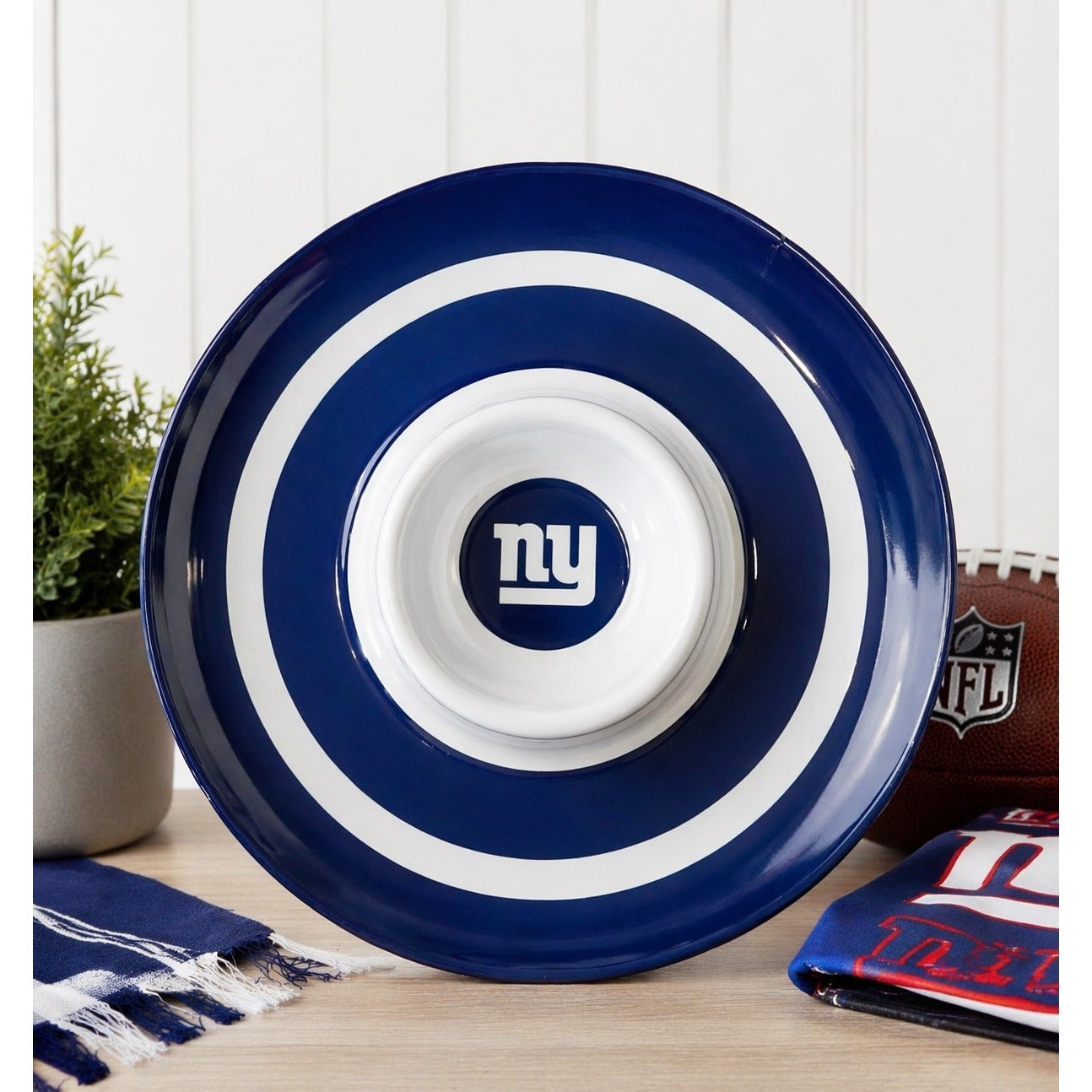 New York Giants Chip & Dip Bowl 13” NFL NY Logo Serving Platter Blue White