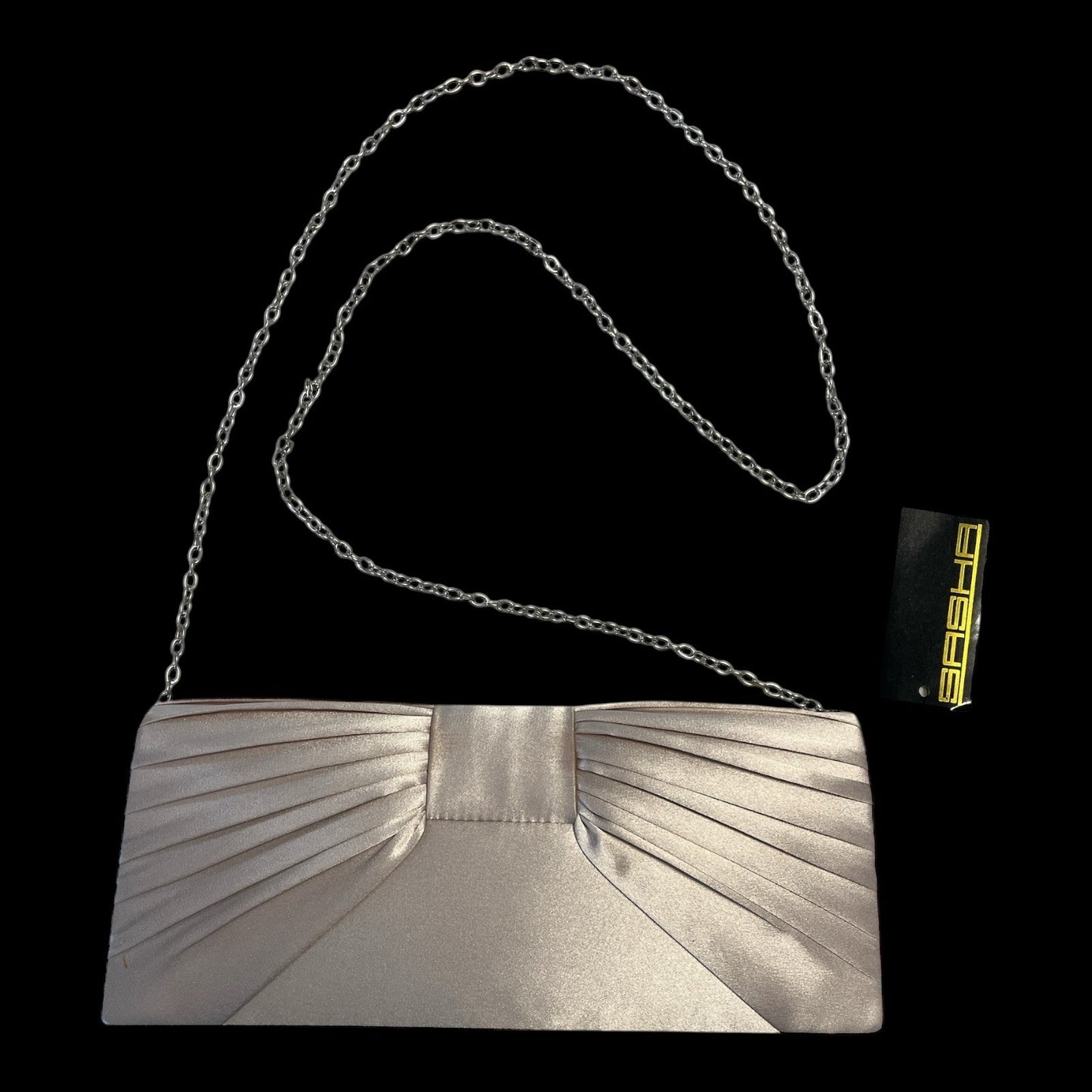 Sasha Champagne Satin Clutch Purse with Two Interchangeable Straps – New with Tags – 10"x4"x2"