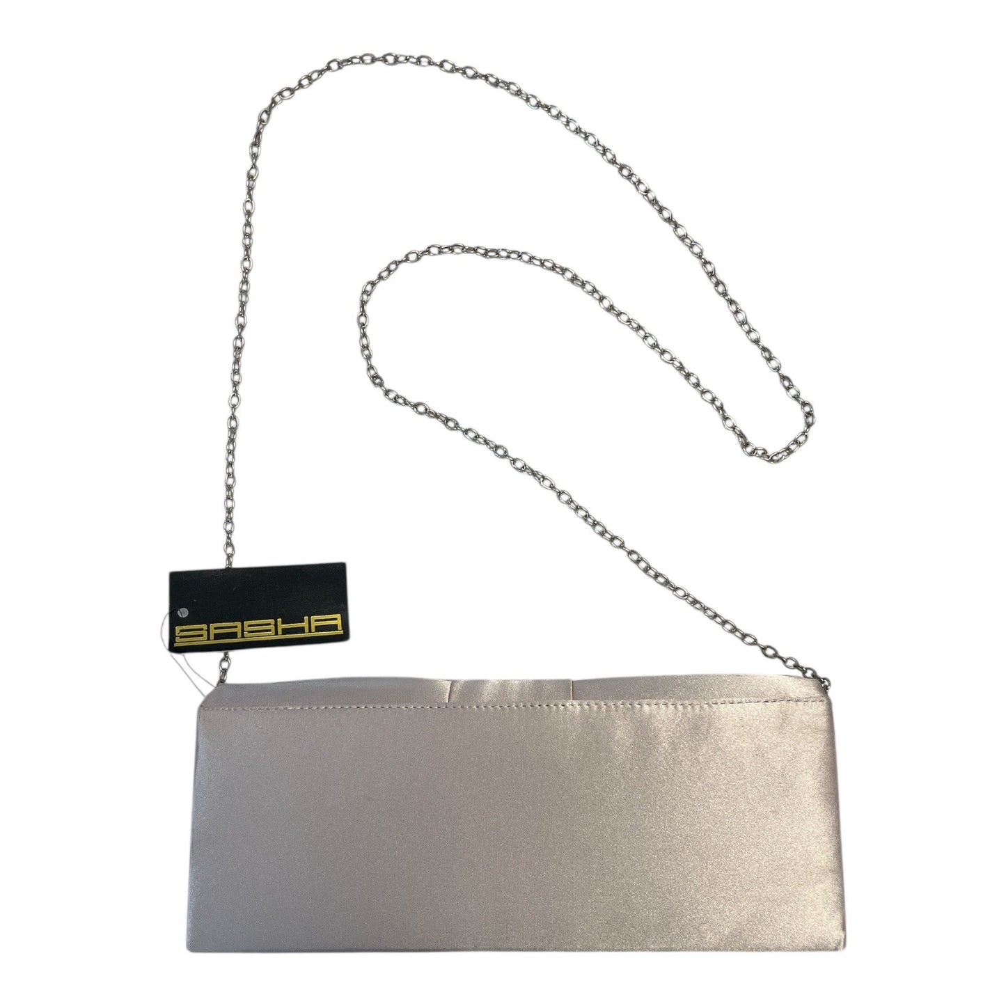 Sasha Champagne Satin Clutch Purse with Two Interchangeable Straps – New with Tags – 10"x4"x2"