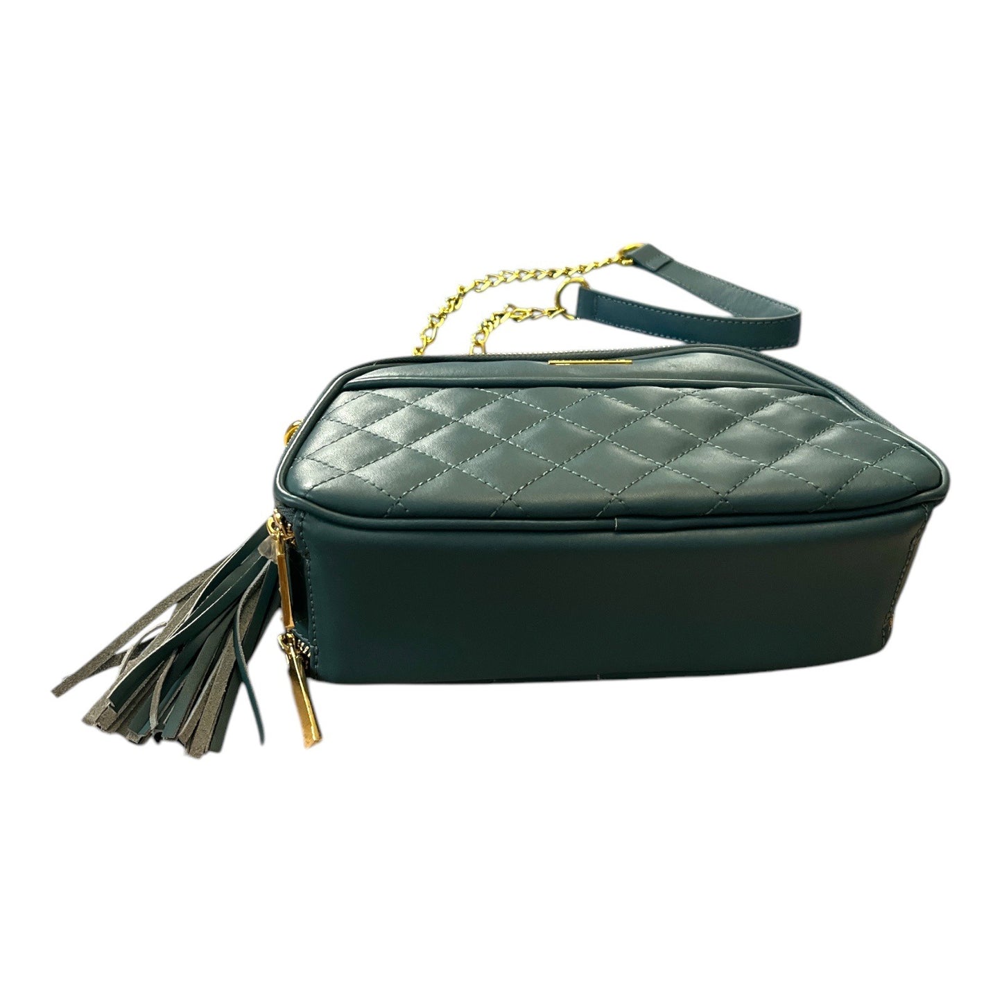 Quilted Green Crossbody Shoulder Bag With Gold Chain & Tassel By Joy & Iman