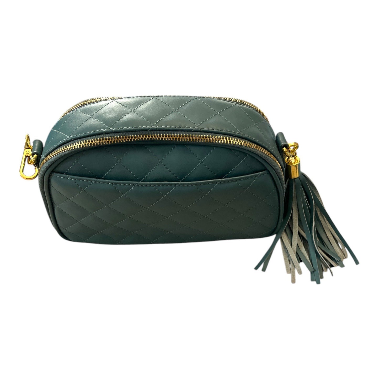 Quilted Green Crossbody Shoulder Bag With Gold Chain & Tassel By Joy & Iman