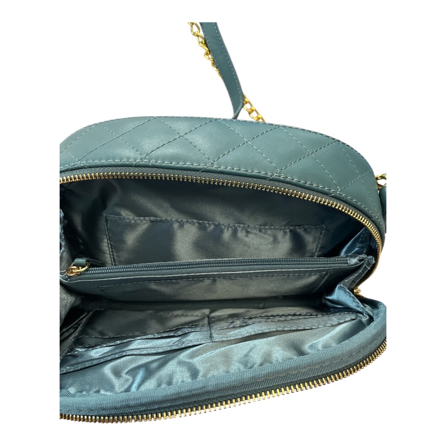 Quilted Green Crossbody Shoulder Bag With Gold Chain & Tassel By Joy & Iman