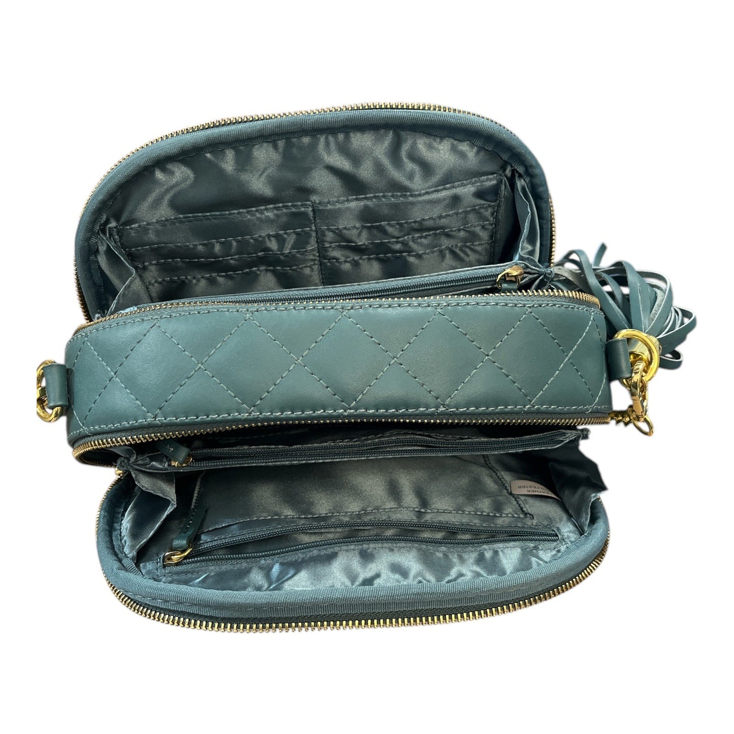 Quilted Green Crossbody Shoulder Bag With Gold Chain & Tassel By Joy & Iman