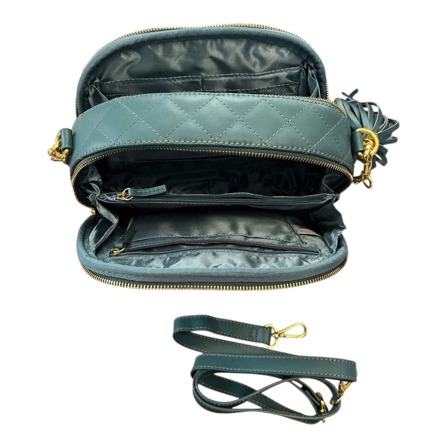 Quilted Green Crossbody Shoulder Bag With Gold Chain & Tassel By Joy & Iman
