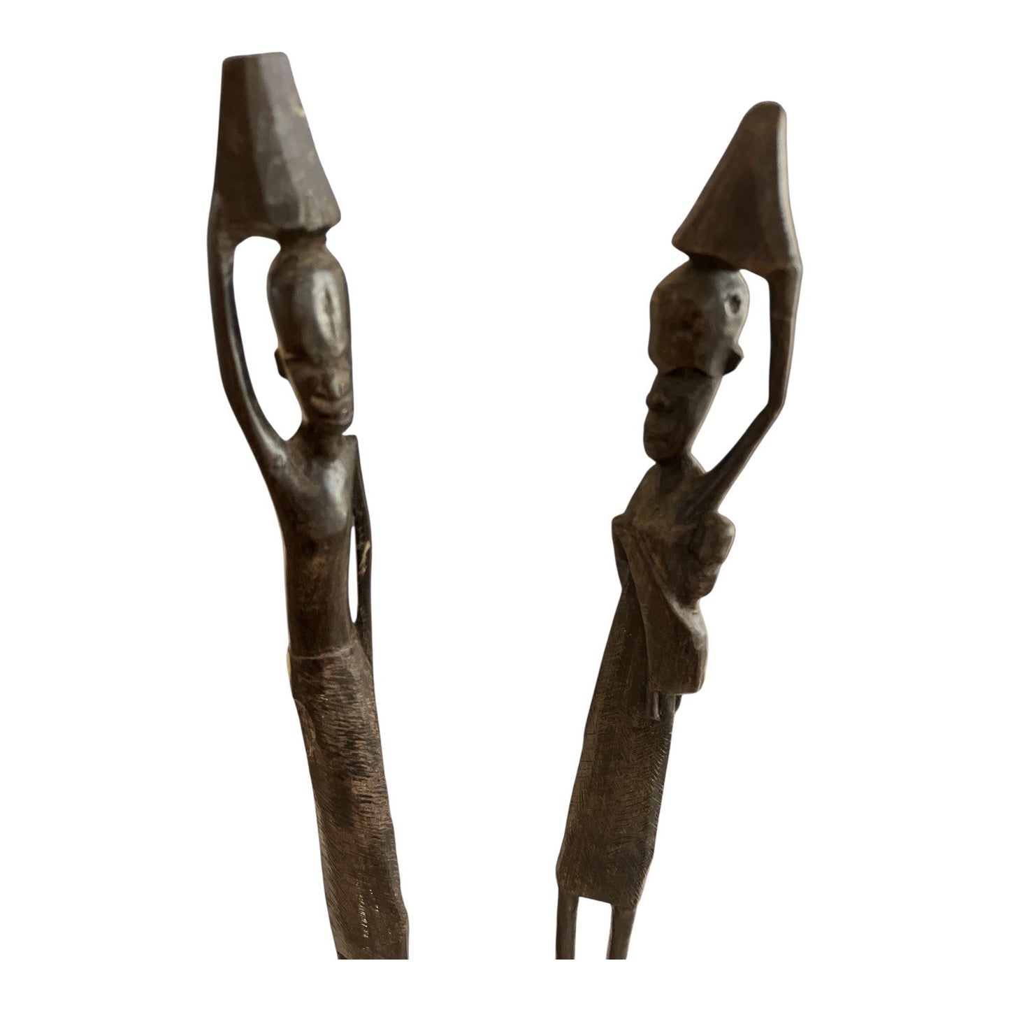 Vtg Hand-Carved Wooden Sculpture – African Tribal Figures Carrying Vessels, 15”