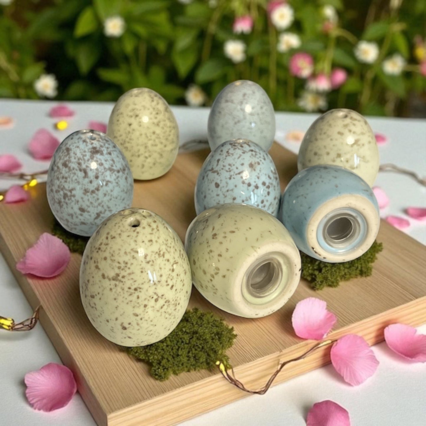Set of 8 Ceramic Speckled Egg Salt & Pepper Shakers – Pastel Farmhouse Spring Easter Decor