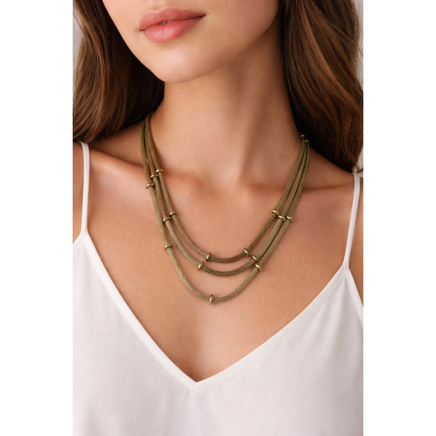 Anne Klein Multi Strand Gold Tone Necklace Sun Charm Layered Chain Statement 14”