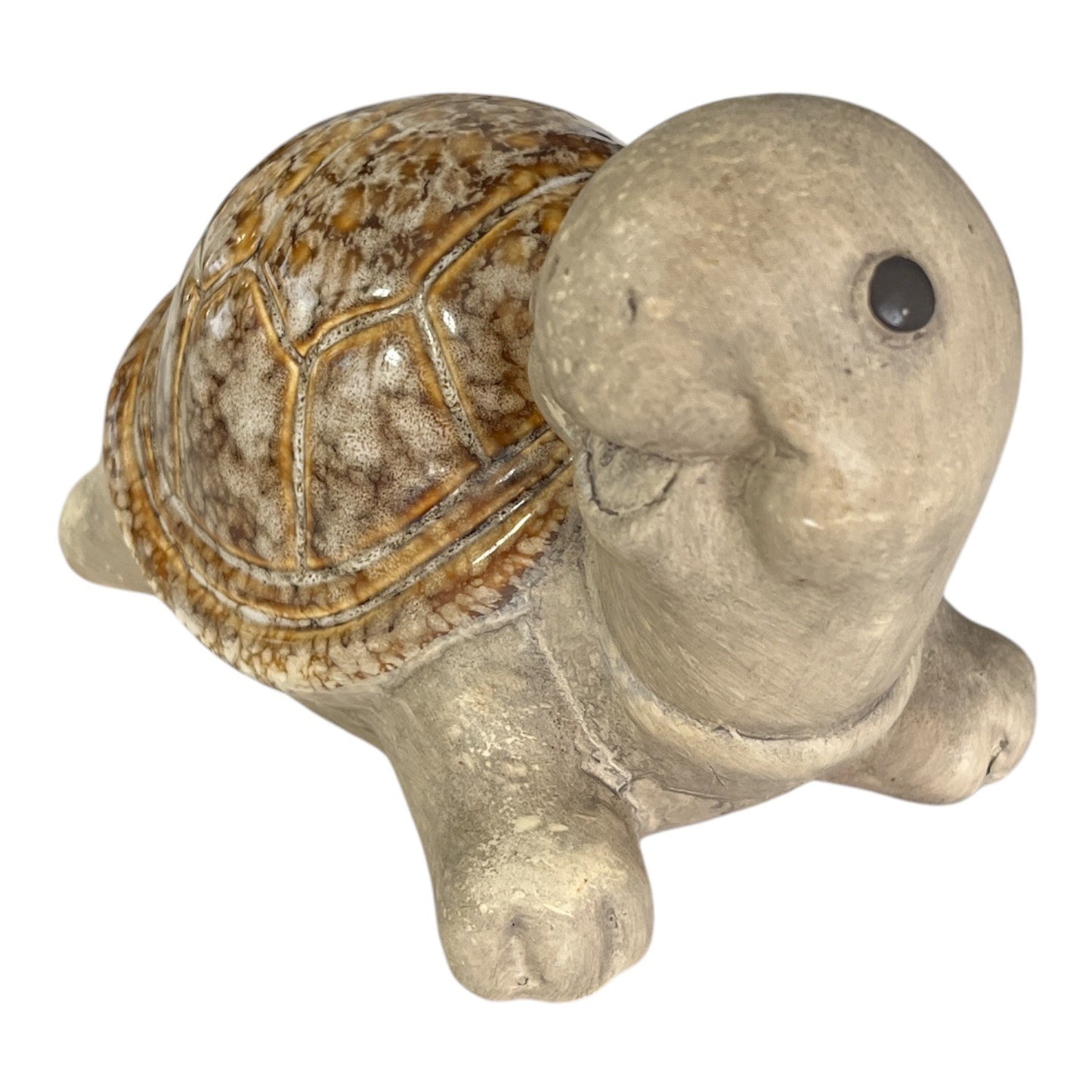Vintage Ceramic Turtle Figurine – Glazed Shell & Matte Body – 7"