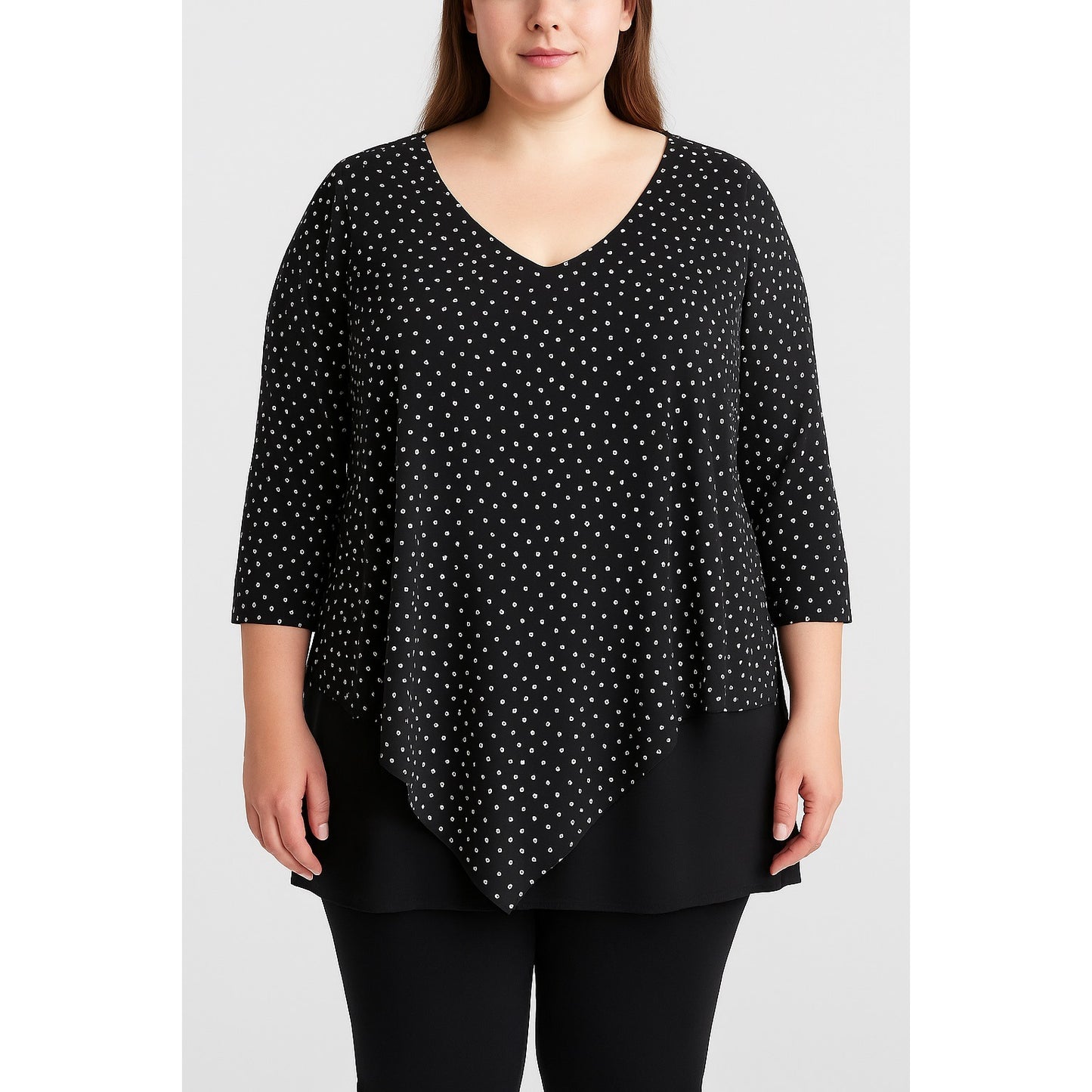 Shannon Ford New York Women’s 2X Black White Polka Dot Asymmetrical Knit Top