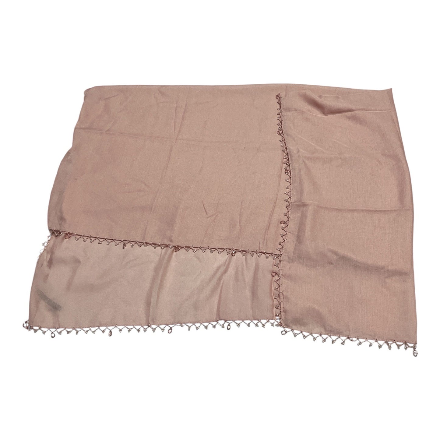 Vintage Rose Pink Sheer Scarf with Beaded Trim – 40” Square Wrap Shawl