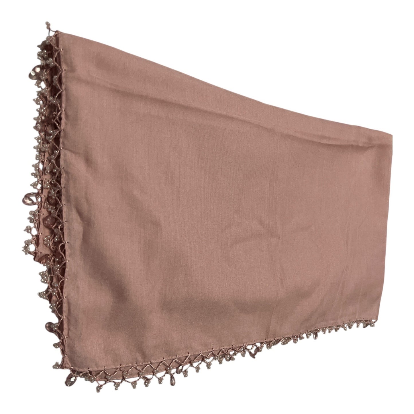 Vintage Rose Pink Sheer Scarf with Beaded Trim – 40” Square Wrap Shawl