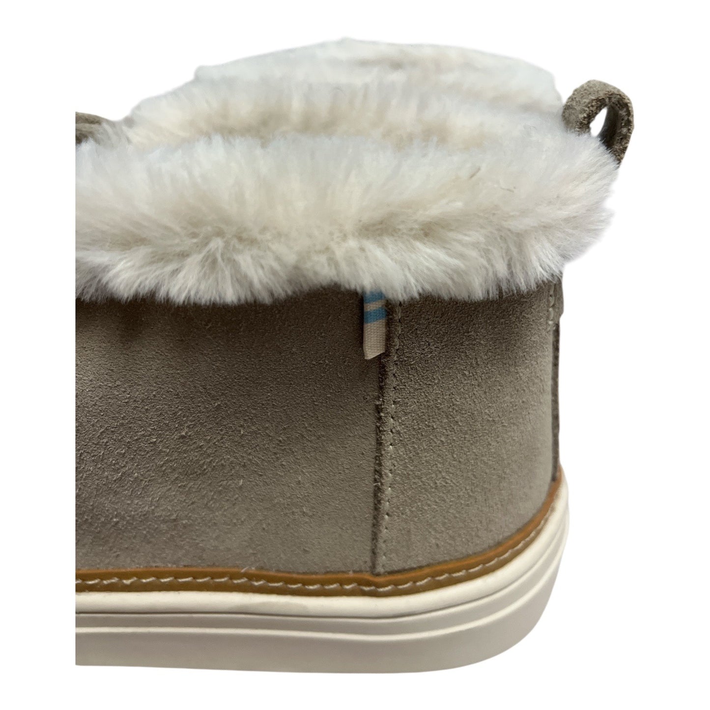 TOMS Women’s W7.5 Suede Slip-On Sneakers – Faux Fur Lined, 100% Leather Upper, Taupe Ankle Shoes, Cozy Winter Comfort