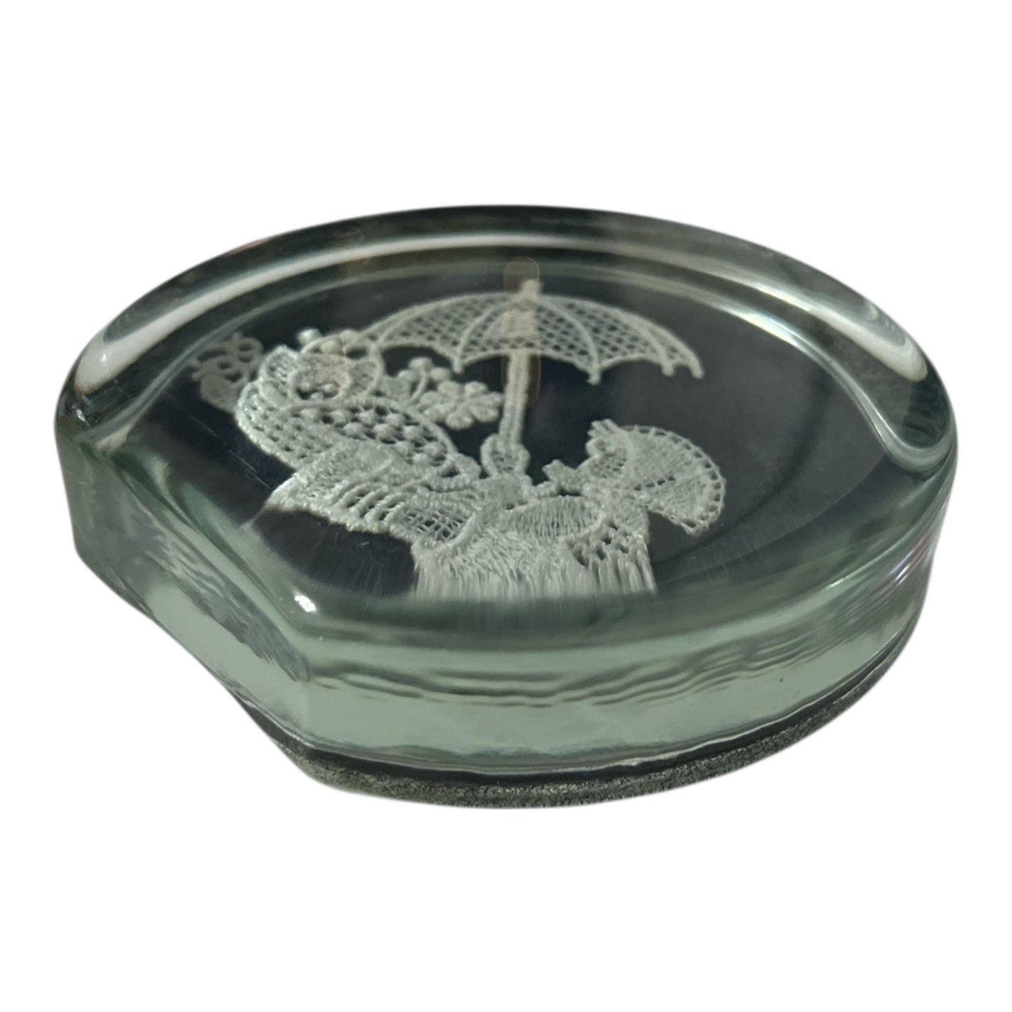 Vintage Glass Paperweight Abbey Lace of Bath England Lace Motif