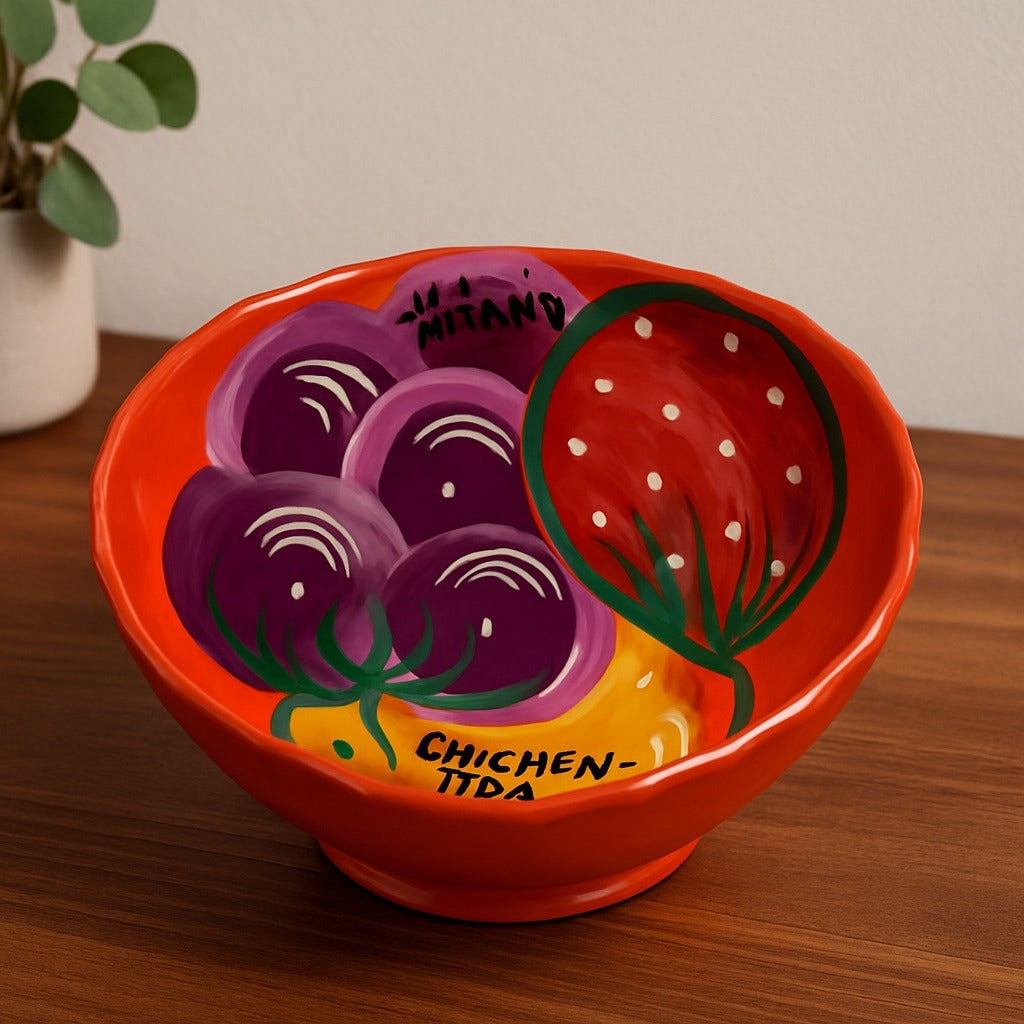 VTG Chichen Itza Mexican Hand Painted Pottery Bowl Colorful Folk Art