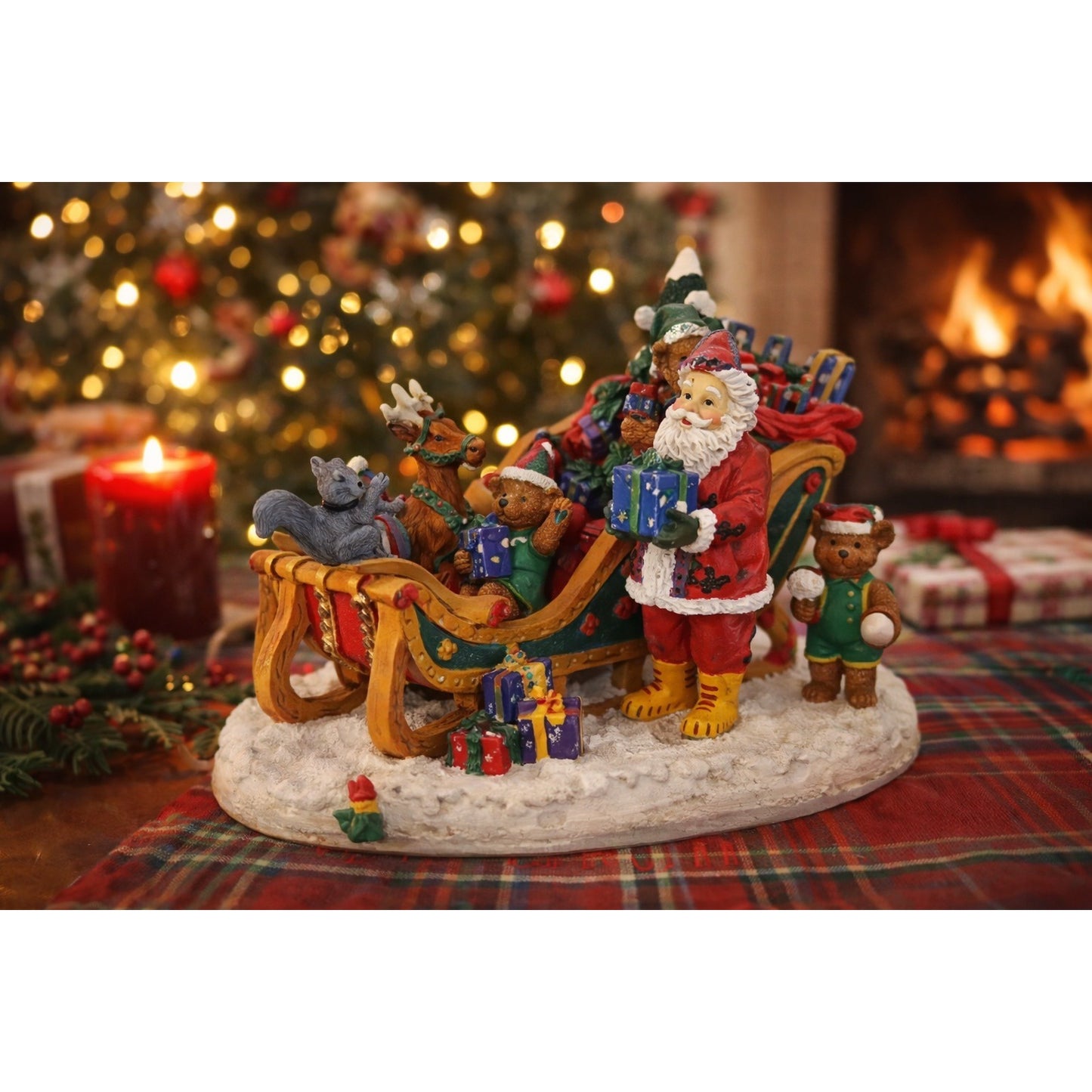 Vintage 1994 International Christmas Santa’s Bout Ready to Fly Figurine Bears Sleigh