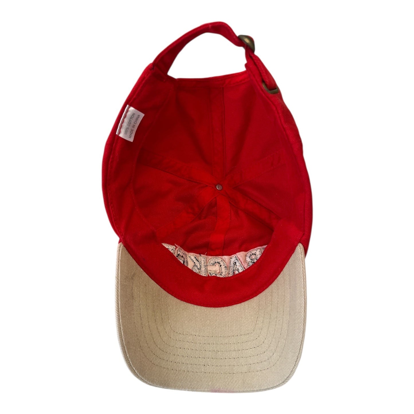 Tracker Boats Embroidered Cap – Red & Beige Cotton Hat – Adjustable Strap – 100% Cotton – 2000s Era