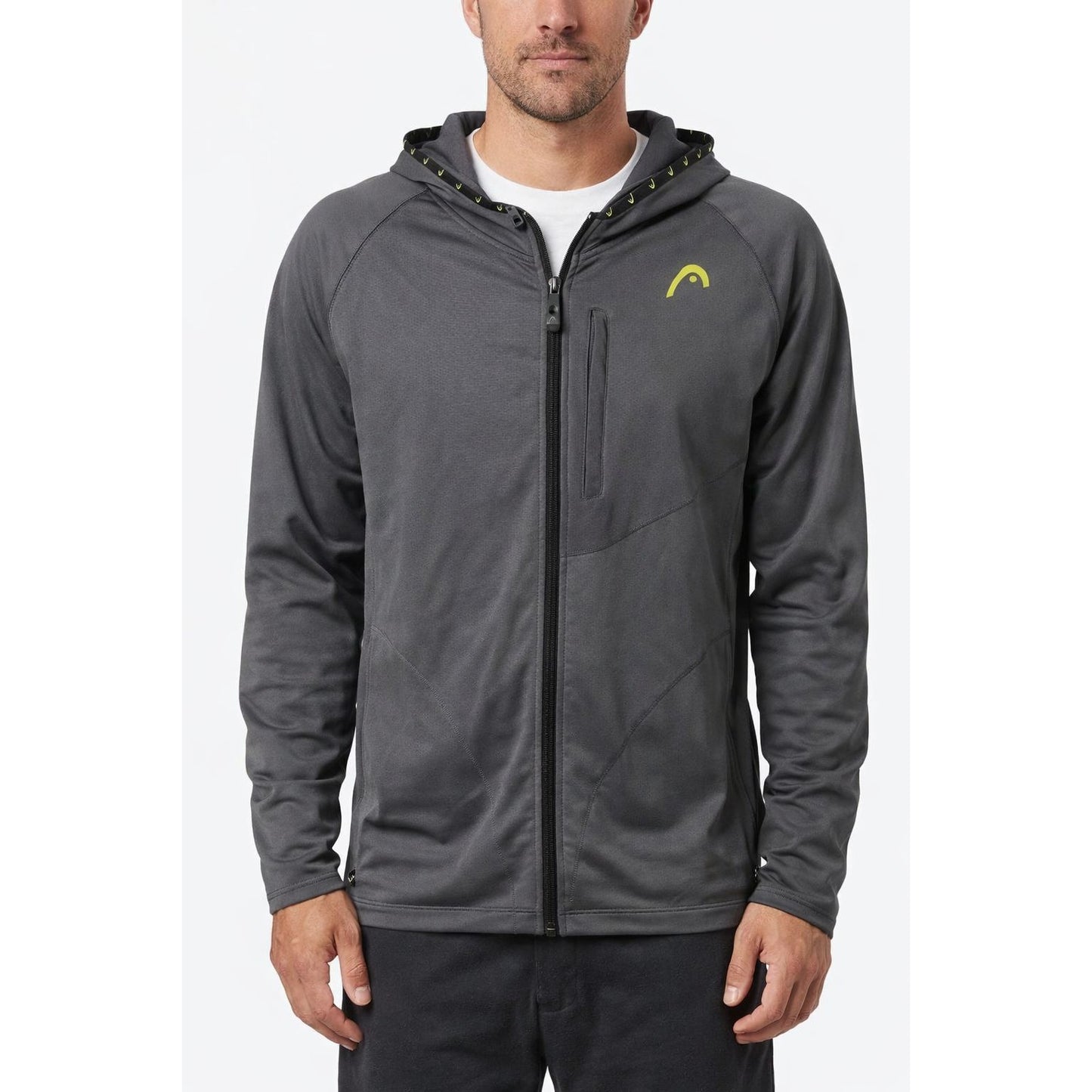 HEAD Performance Full Zip Hooded Jacket Gray Green Accent Small Vintage Y2K