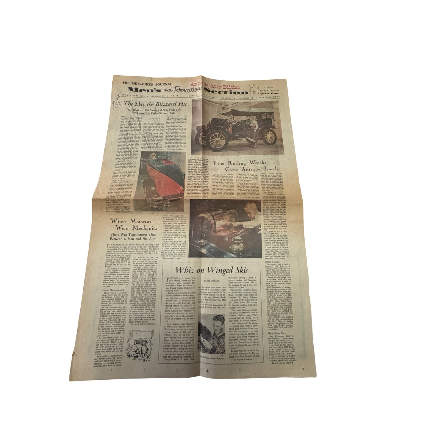 Vintage 1963 Milwaukee Journal Men's & Recreation Section – Antique Auto Edition Newspaper Insert
