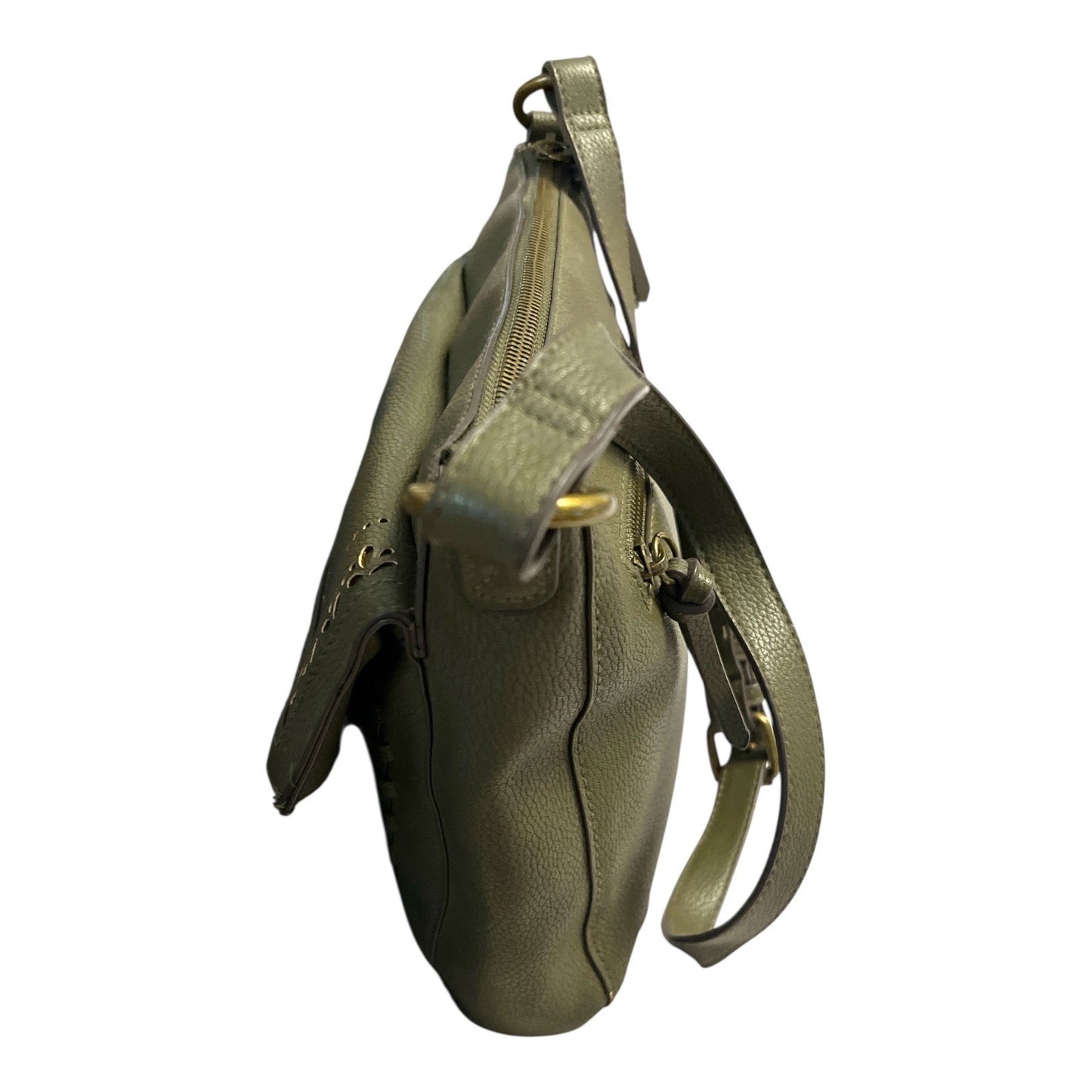 Sonoma Green Faux Leather Crossbody Bag – Cutout Floral Detail