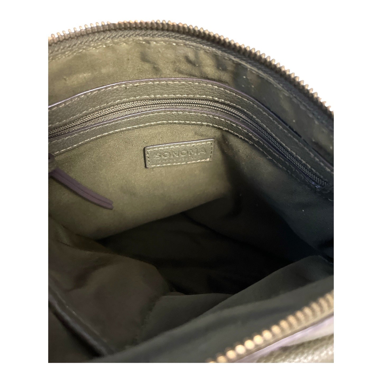 Sonoma Green Faux Leather Crossbody Bag – Cutout Floral Detail