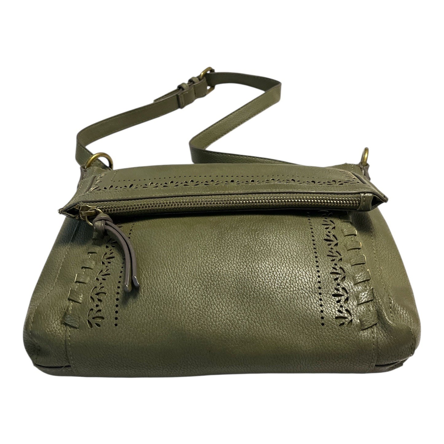 Sonoma Green Faux Leather Crossbody Bag – Cutout Floral Detail