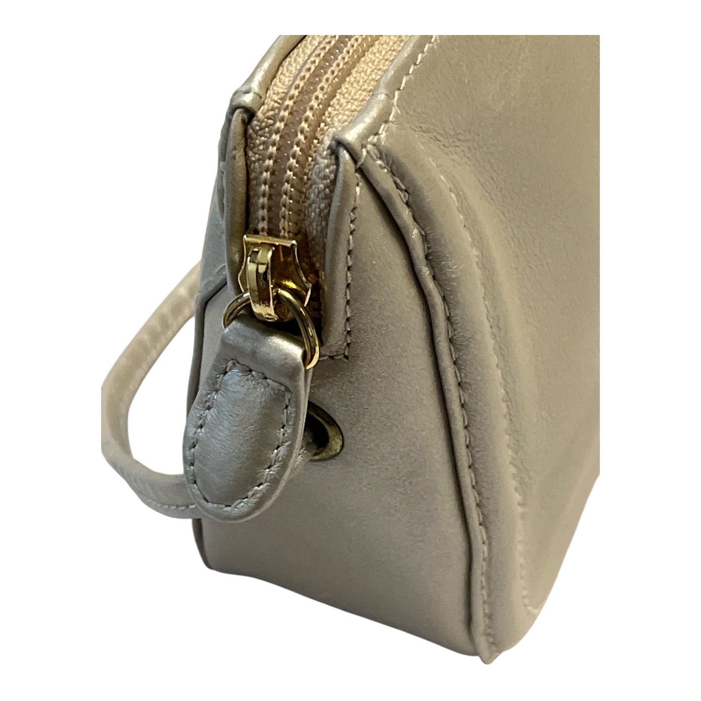 Vintage Liz Claiborne Leather Co. Mini Crossbody Bag – Champagne Leather – LC Gold Charm – Y2K Purse