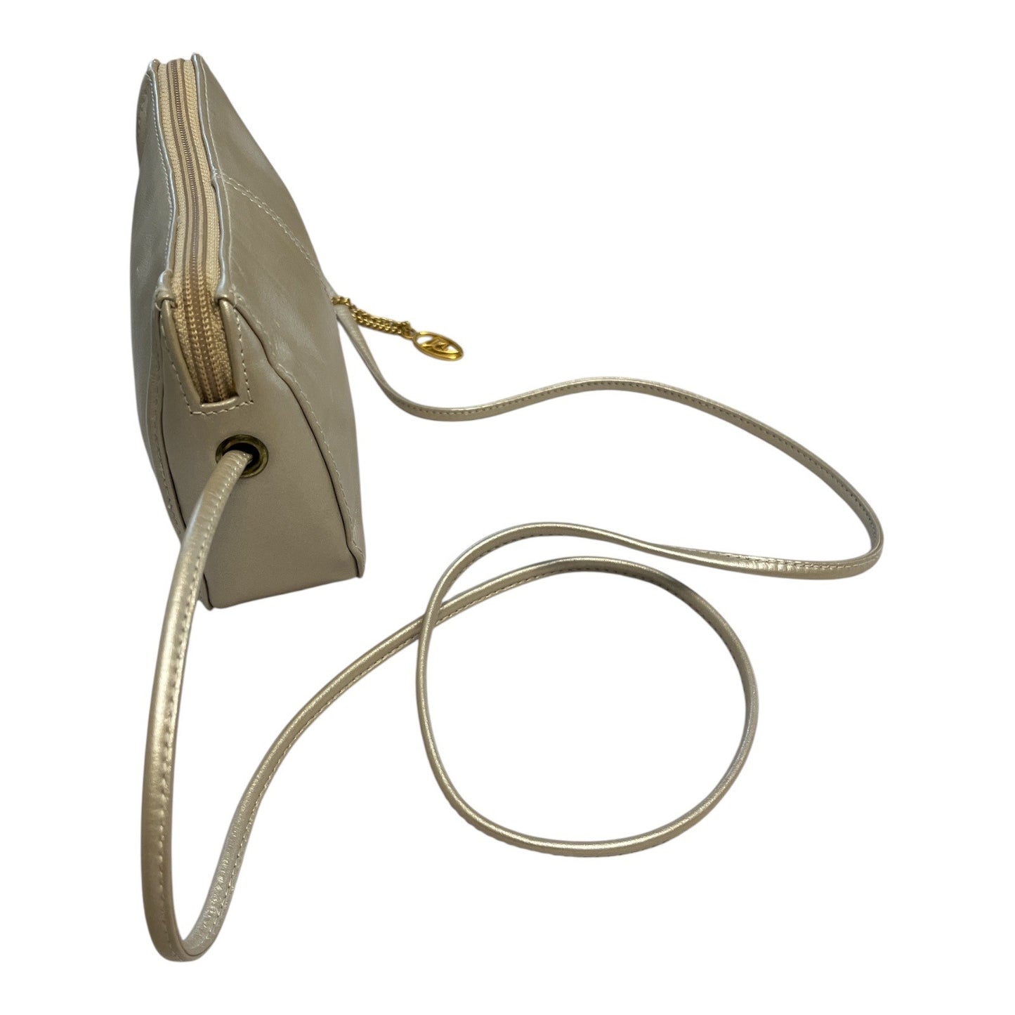 Vintage Liz Claiborne Leather Co. Mini Crossbody Bag – Champagne Leather – LC Gold Charm – Y2K Purse