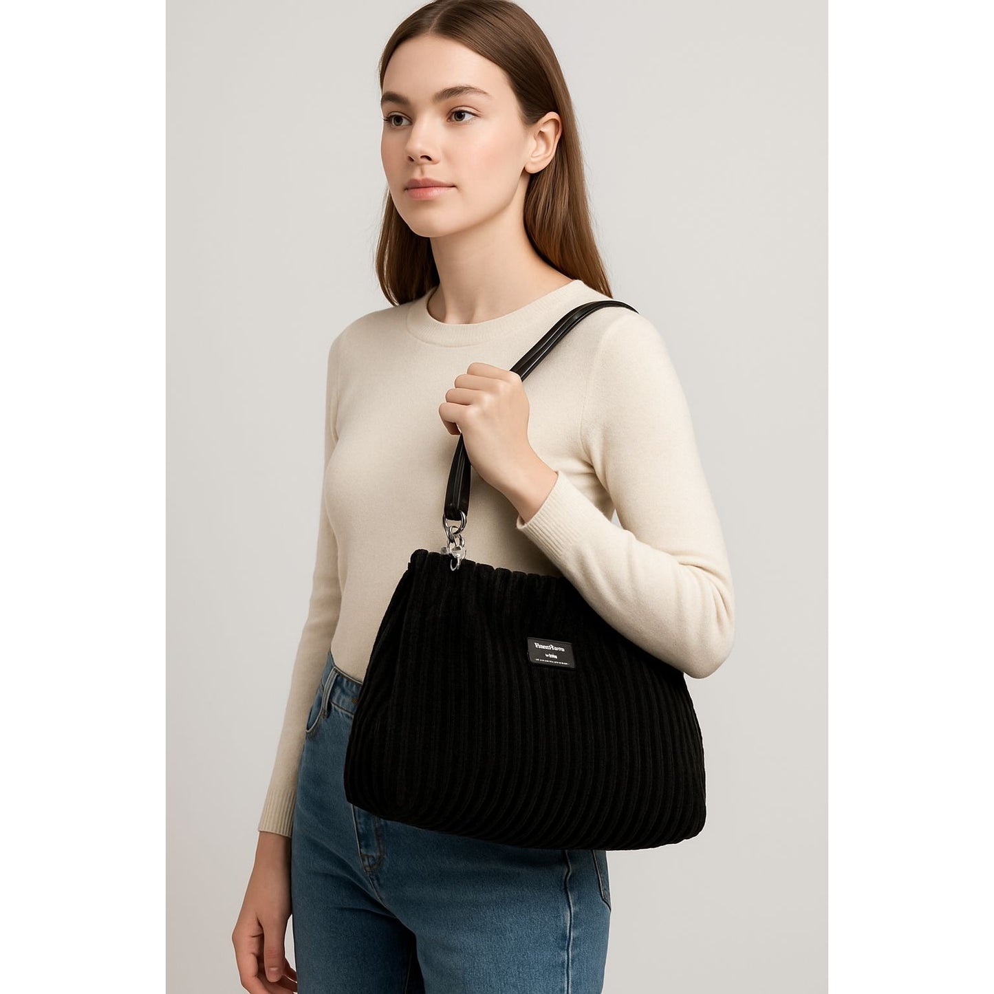 Meidudola YYDS Black Textured Handbag - Elegant and Versatile Accessory