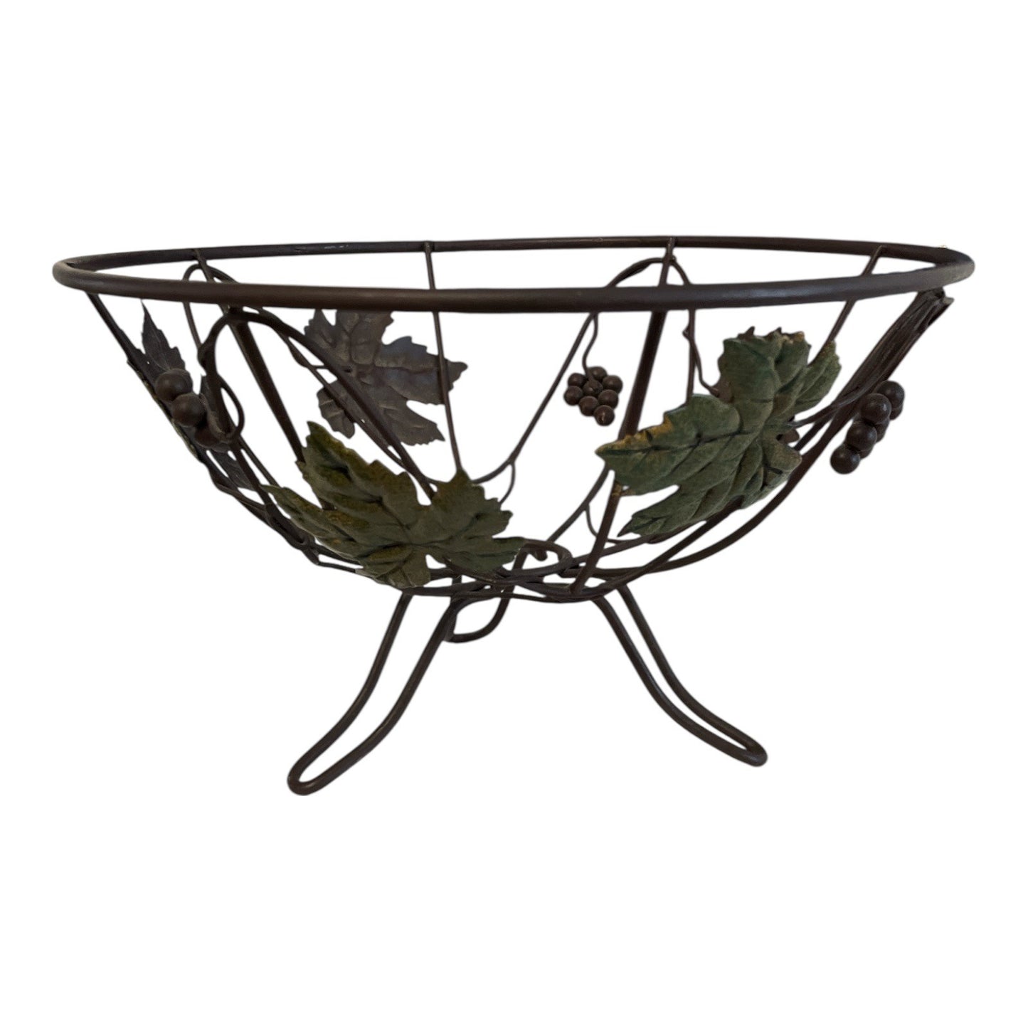 Tuscan Style Decorative Metal Fruit Bowl with Grape and Leaf Motif