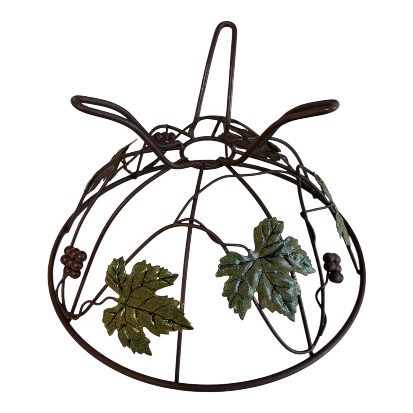 Tuscan Style Decorative Metal Fruit Bowl with Grape and Leaf Motif