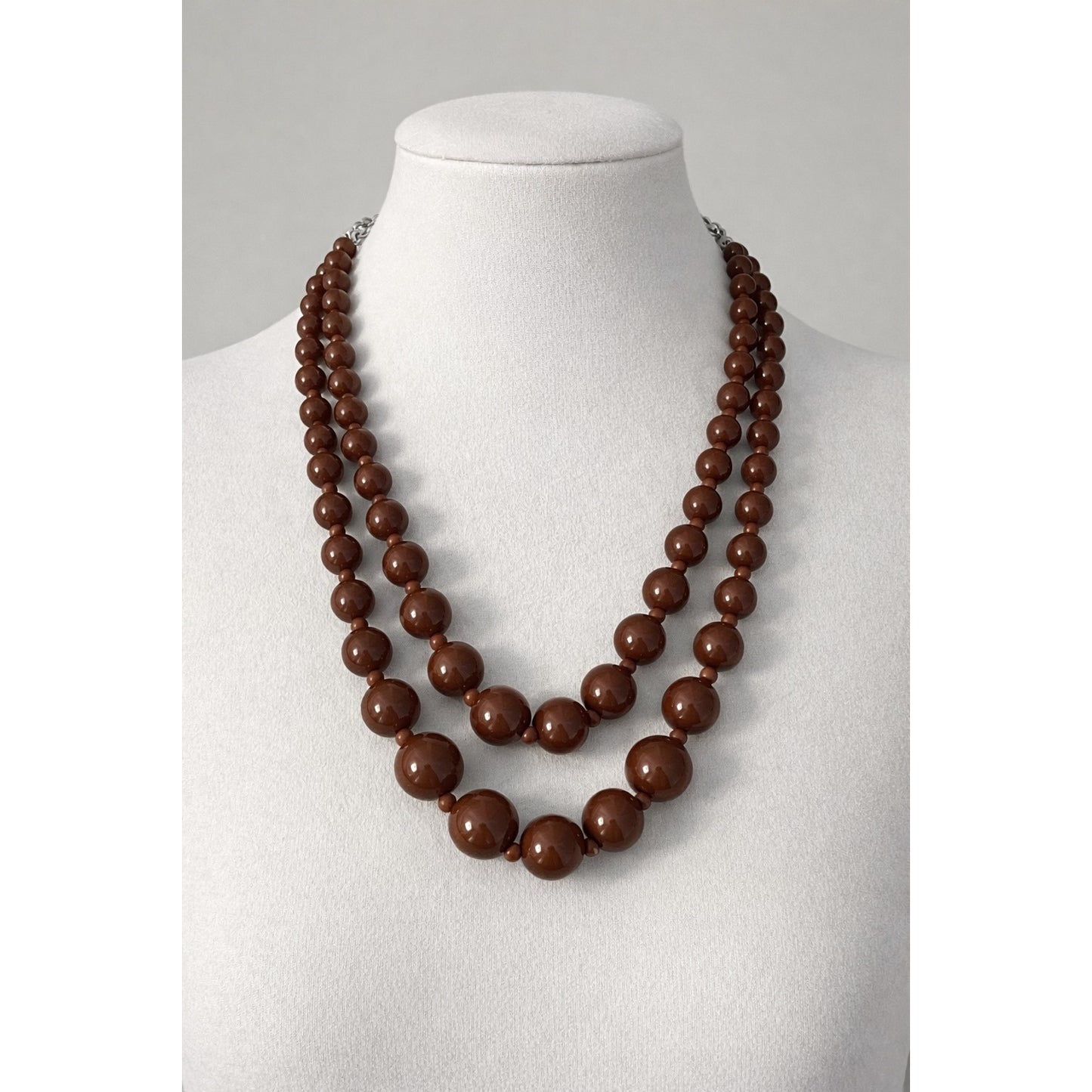 Brown Beaded Necklace Multi Strand Graduated Statement Necklace 18”