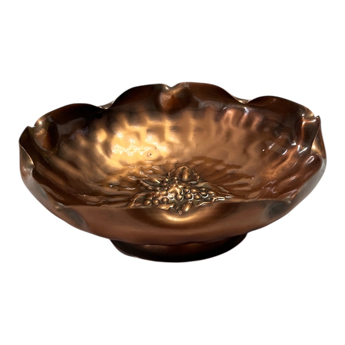 Vtg Coppercraft Guild Solid Copper Bowl – Embossed Grapevine Design, 7” Decorative Dish, USA