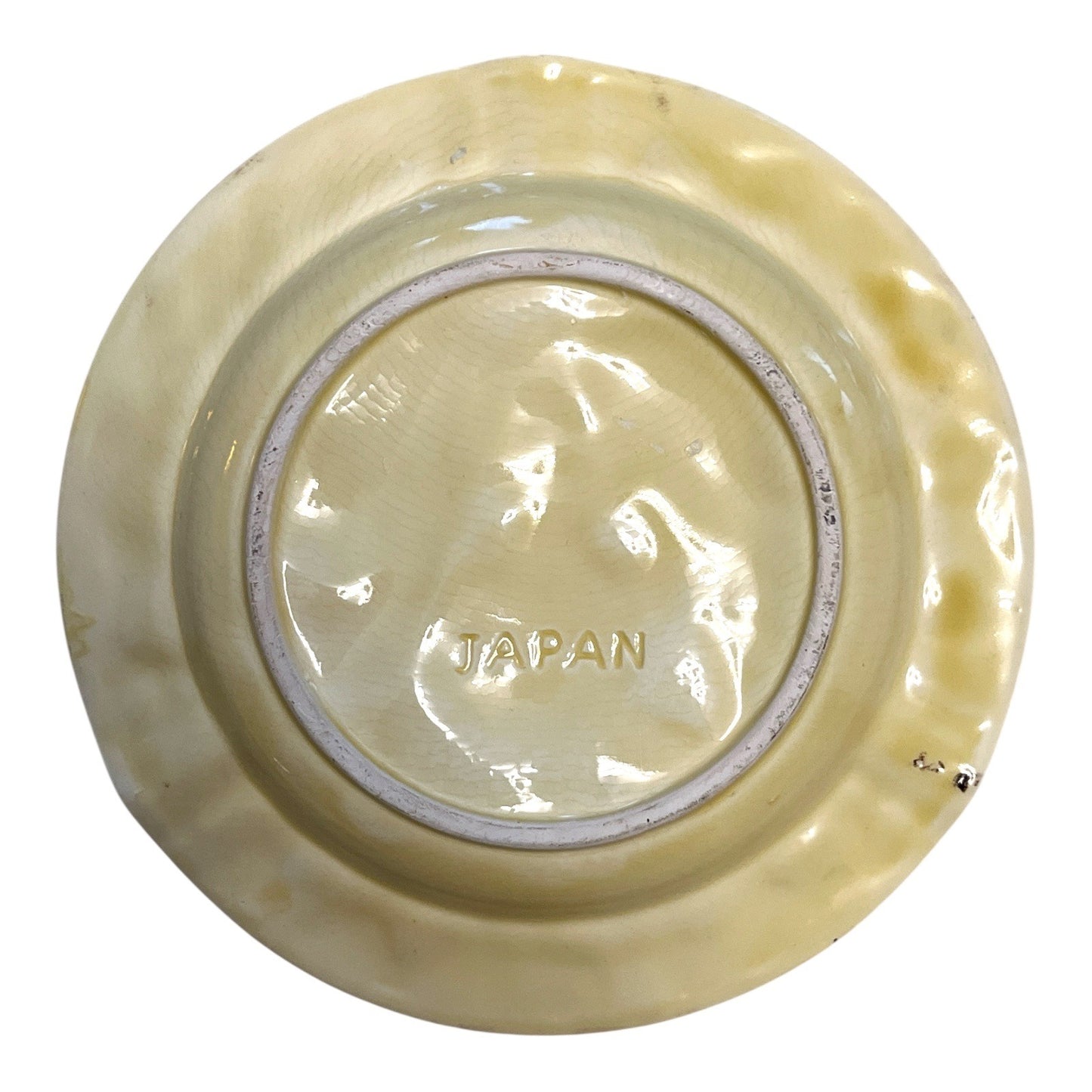 Vintage 7" Japan Ceramic Fruit Ashtray 3-Rest Mid-Century Glazed Dish Pear Apple Grapes Relief
