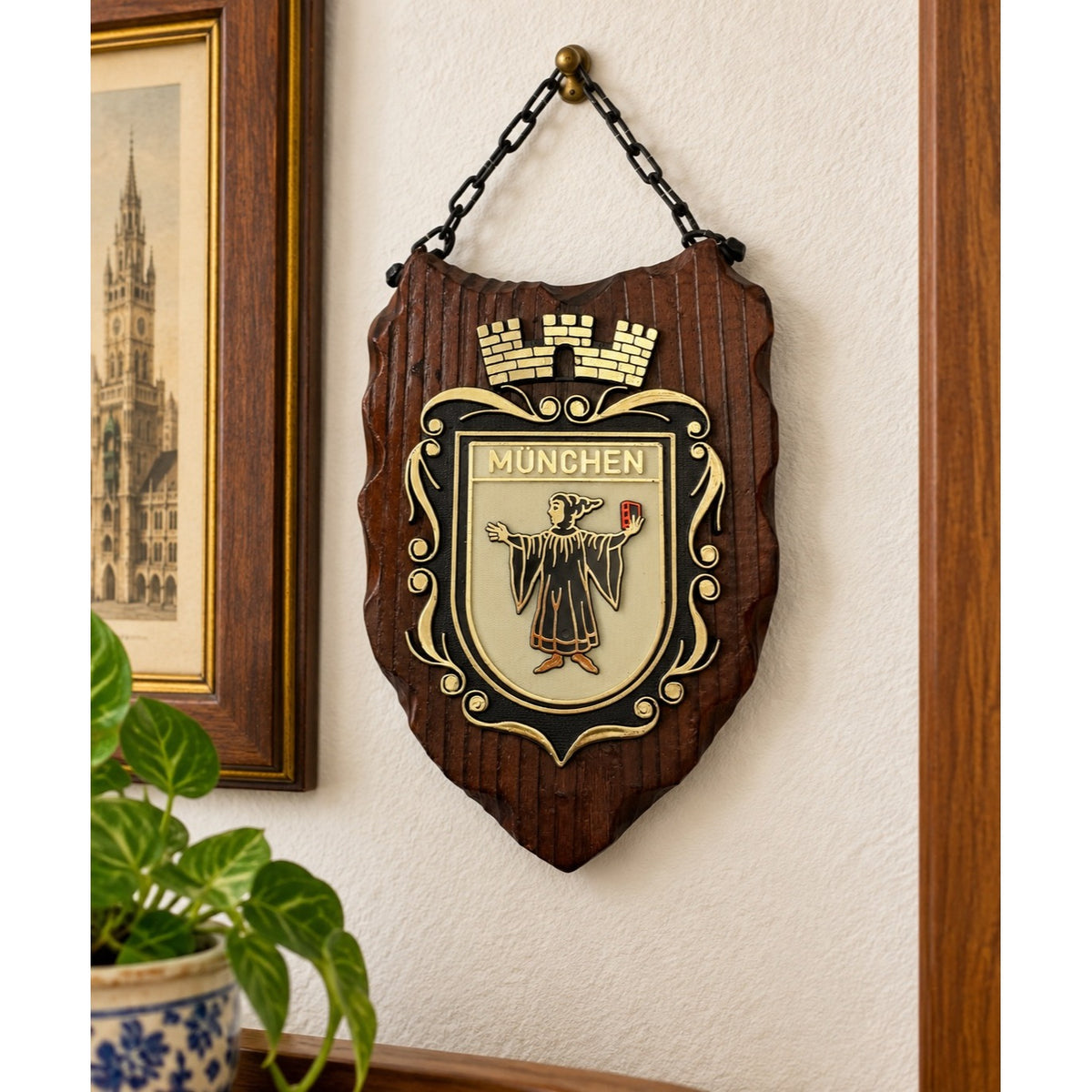 Vintage Munich München Germany Coat of Arms Wooden Wall Plaque Souvenir