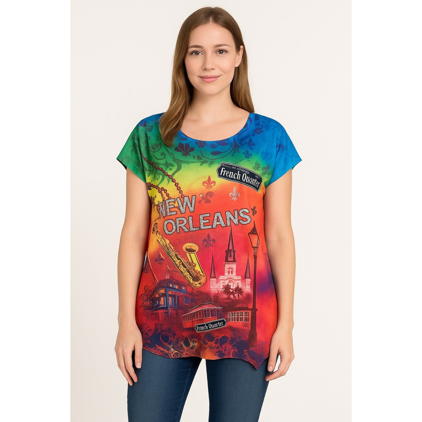 Maxi & Co New Orleans Rainbow French Quarter Graphic Top Women’s Size L