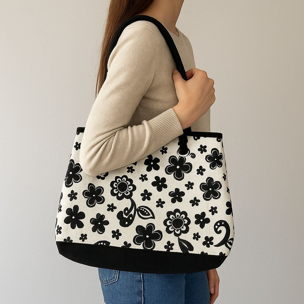 Leenie American Studio Large Black and White Paisley Tote Bag – Canvas 2010s