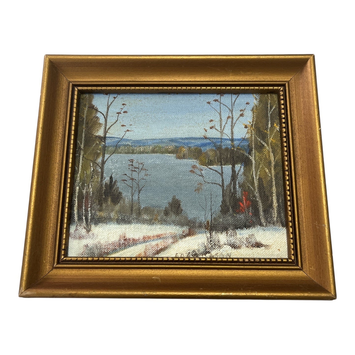 Vintage 1968 Owasco Lake Finger Lakes NY Oil Painting – Signed E.B. Carlson – 6.5x7.5