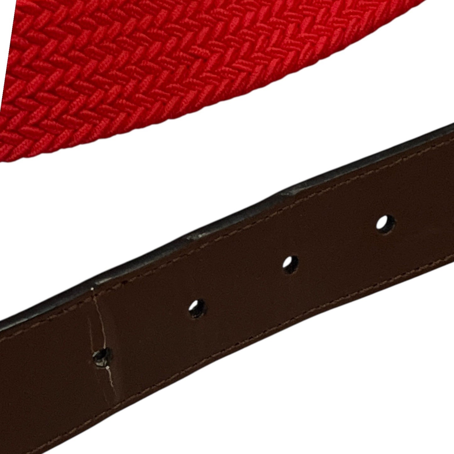 Tommy Hilfiger Men's Woven Red Belt | Bonded Leather Trim | Silver Buckle | 37" | 1.5" Width | Late 2000s–Early 2010s