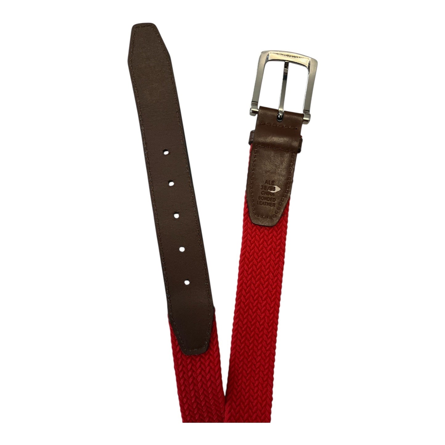 Tommy Hilfiger Men's Woven Red Belt | Bonded Leather Trim | Silver Buckle | 37" | 1.5" Width | Late 2000s–Early 2010s