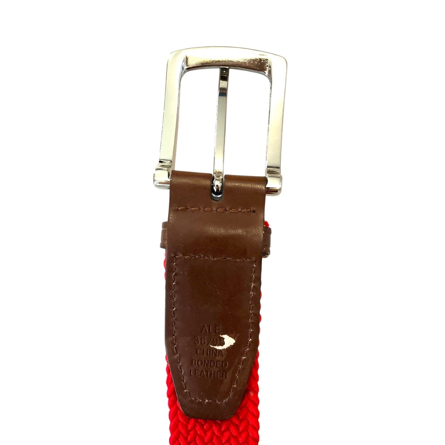 Tommy Hilfiger Men's Woven Red Belt | Bonded Leather Trim | Silver Buckle | 37" | 1.5" Width | Late 2000s–Early 2010s