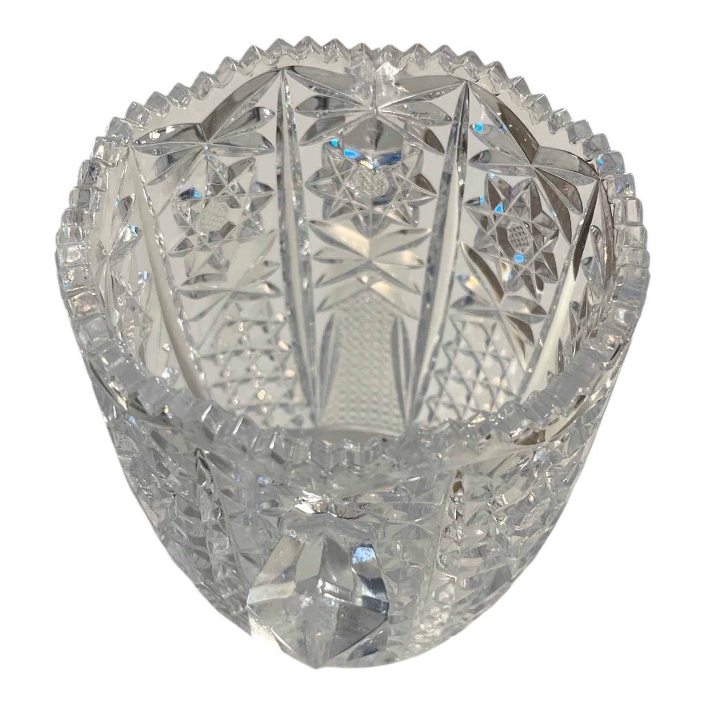 Vintage American Brilliant Cut Glass Ice Bucket / Handled Bowl – Hobstar & Diamond Pattern – 5.5"