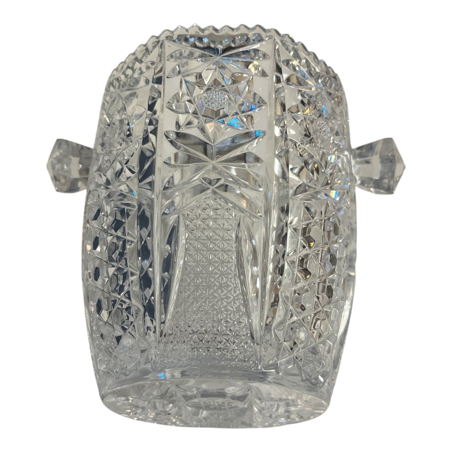 Vintage American Brilliant Cut Glass Ice Bucket / Handled Bowl – Hobstar & Diamond Pattern – 5.5"