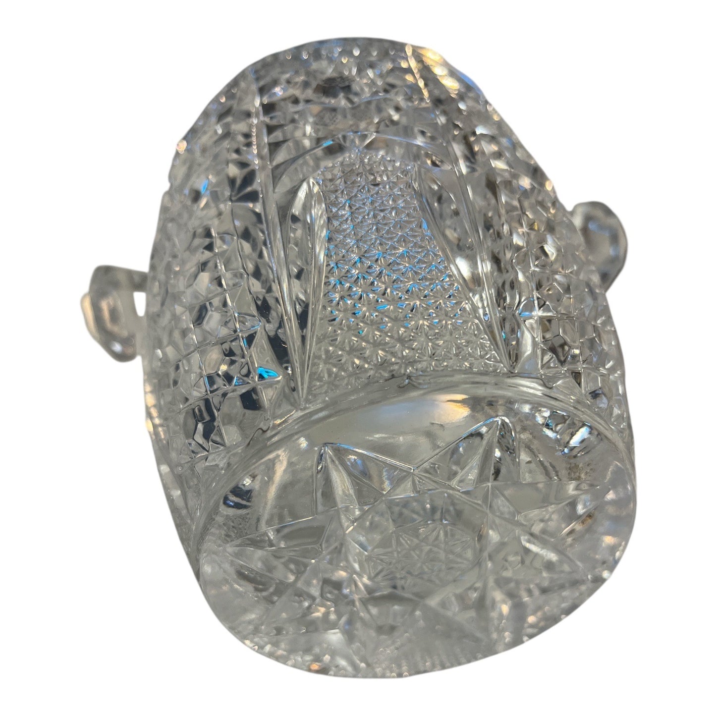 Vintage American Brilliant Cut Glass Ice Bucket / Handled Bowl – Hobstar & Diamond Pattern – 5.5"