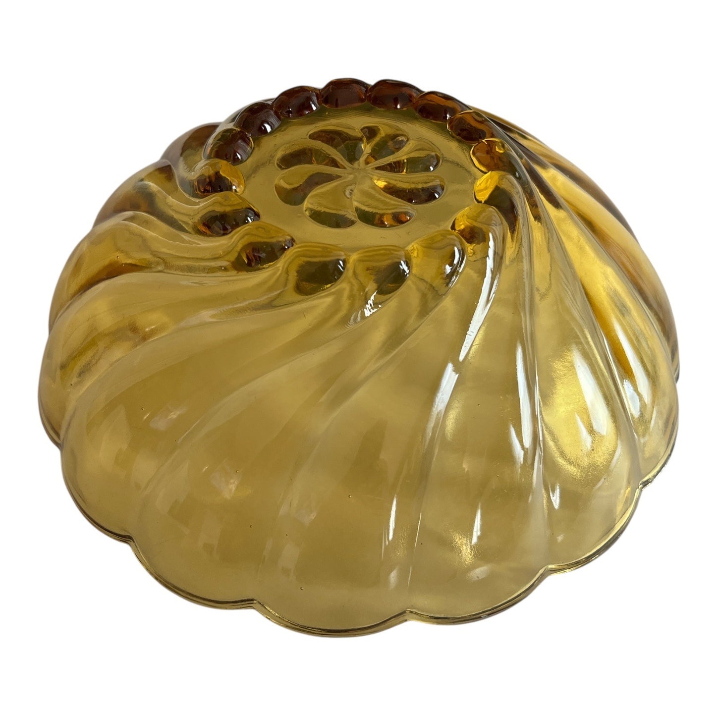 Vintage Hazel-Atlas Amber Swirl Glass Bowl – 9” x 4” – Mid-Century Pressed Glass